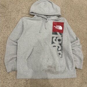 The North Face Gray Hoodie with Red Logo